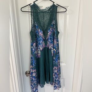 Free People Teal and Purple Floral Mini Dress